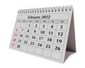 One page of the annual business monthly calendar. Date - month February 2022 Royalty Free Stock Photo