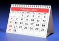 One page of the annual business monthly calendar. Date - month February 2022 Royalty Free Stock Photo