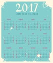 One page calendar 2017 with lettering months.