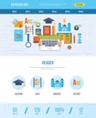 One page web design template with icons of education. Royalty Free Stock Photo