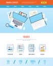 One page web design template with icons of financial strategy Royalty Free Stock Photo