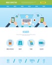One page web design template with icons of mobile marketing. Royalty Free Stock Photo