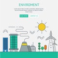 One page web design template with thin line icons of planet ecol