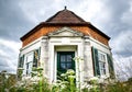 Windsor, United Kingdom - 28 July 2020: One of the Pair of Lutyens Kiosks on the Runnymede meadow, wide angle front view of Royalty Free Stock Photo