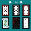 One pair playing card poker combination. illustration eps 10. On a green background. To use for design, registration, the w