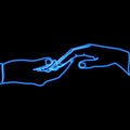 One Palm Gently Holding Another, Emphasizing Intimacy, Support, and Compassion icon neon glow concept Royalty Free Stock Photo