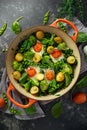 One Pan Green shakshuka with kale, broccoli, sweet peas, spinach and dill with free range eggs, perfect supper.