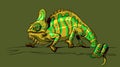 Chameleon walking on a branch, branch drawn in a different layer