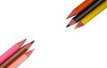 One pattern made with Six different colored wood pencil crayons on white paper Royalty Free Stock Photo