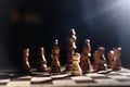 One pawn staying against full set of black chess pieces. One against all. Hero Royalty Free Stock Photo