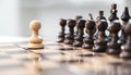 One pawn staying against full set of chess pieces. Royalty Free Stock Photo