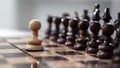One pawn staying against full set of chess pieces. Royalty Free Stock Photo