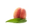 One peach with leaves Royalty Free Stock Photo