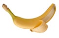 One peeled banana isolated on white background, clipping path for design. Fresh fruits. Royalty Free Stock Photo