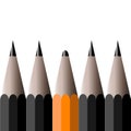 One pencil different then others. Leadership, teamwork, management and uniqueness concept.