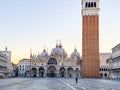 One people alone in front of Basilica of Saint Mark and deserted San Marco Square during the crisis COVID-19 Royalty Free Stock Photo