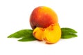 One perfect, ripe peache with slices Royalty Free Stock Photo