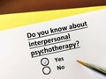 Questionnaire about psychotherapy Royalty Free Stock Photo