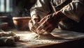 One person, a craftsperson, kneading dough for homemade bread generated by AI