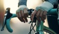 One person cycling outdoors, repairing bike with wrench and equipment generative AI