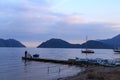 One person fishing on pier in marmaris beach