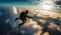 One person flying high in the sky, extreme exhilaration generated by AI