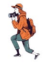 One person hiking with backpack and camera