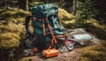 One person hiking with backpack and equipment in mountain landscape generated by AI Royalty Free Stock Photo