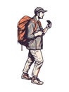 One person hiking with backpack