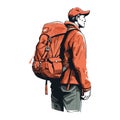 One person hiking with backpack, standing