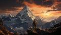 One person hiking mountain peak, exploring majestic nature beauty generated by AI