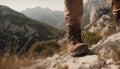 One person hiking outdoors, exploring mountain peaks, enjoying healthy lifestyle generated by AI