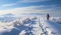 One person hiking in the tranquil winter mountain landscape generated by AI