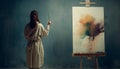 One person holding paintbrush, standing at easel painting acrylic image generated by AI Royalty Free Stock Photo