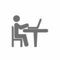 One person sitting on the chair in front of computer or laptop. White background. Vector illustration