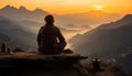 One person sitting, meditating, surrounded by serene nature generated by AI