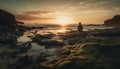 One person sitting on a rock, enjoying the tranquil sunset generated by AI