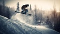 One person snowboarding in the mountains, experiencing the thrill generated by AI