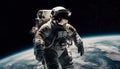 One person in space suit explores galaxy generated by AI