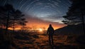 One person standing in tranquil night, admiring Milky Way generated by AI