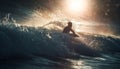 One person surfing in Maui at sunset generated by AI