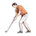 One person swinging club, hitting ball successfully