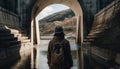 One person walking on a bridge, enjoying nature solitude generated by AI