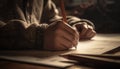 One person working indoors at a desk, sketching a blueprint generated by AI Royalty Free Stock Photo