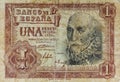 One peseta old bank note Royalty Free Stock Photo