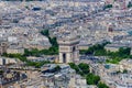 view of the triumphal arch in Paris from the Eiffel Tower, France.