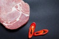One Piece Raw Pork shoulder with two chili sliced Royalty Free Stock Photo