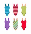 One piece swimming suits collection. Swimsuits set. Summer vacation ladies clothes. Bikini sketch. Swimwear fashion. Royalty Free Stock Photo