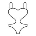 One-piece swimsuit thin line icon, Aquapark concept, Bikini one piece swimwear sign on white background, swimsuit icon