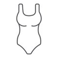 One piece swimsuit thin line icon, swim and fashion, swimwear sign, vector graphics, a linear pattern on a white
